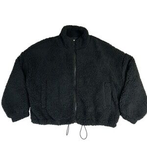 Urban Outfitters Women's Black Faux‎ Sherpa lined Teddy Full Zip Jacket Sz Large